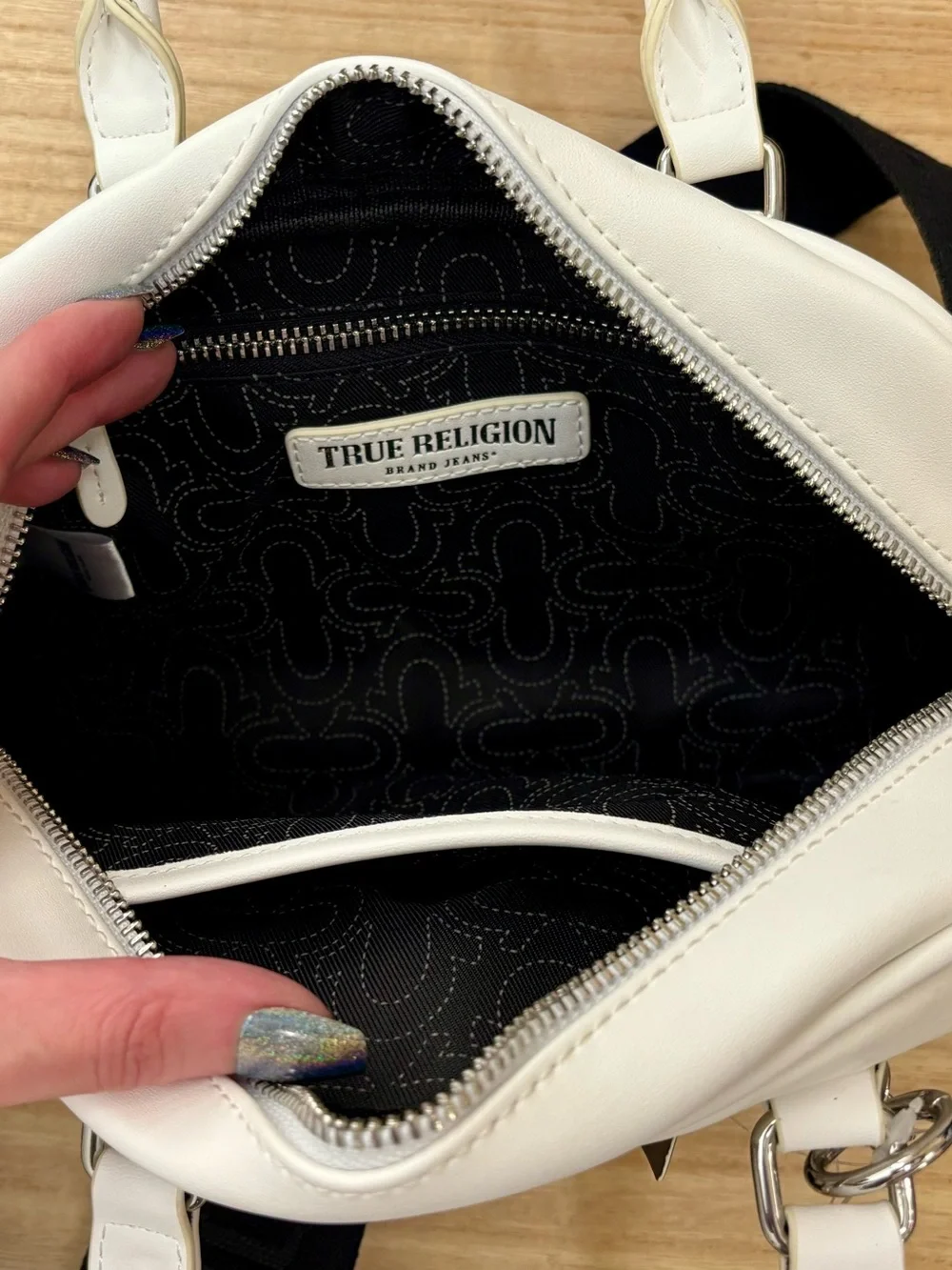 True Religion Bombe Logo Satchel Handbag with Charm